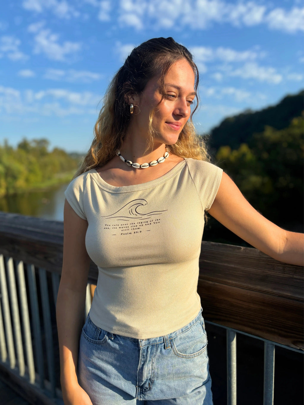 Stilled Wave Slim-Fit Wide Neck Top
