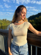 Stilled Wave Slim-Fit Wide Neck Top